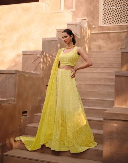 Lemon Colour Saniya By Sayuri Designer Georgette Designer Lehenga Choli Wholesale Market In Surat 5450