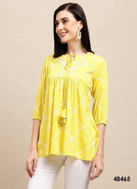 Lemon Colour Short Top Vol 1 By Mahotsav Embroidered Rayon Wester Top Exporters In India 48465