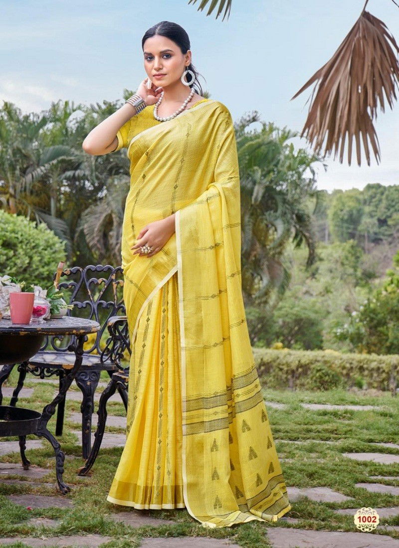 Lemon Colour Suprabhat By Bunawat Cotton Daily Wear Sarees Wholesale Price In Surat 1002