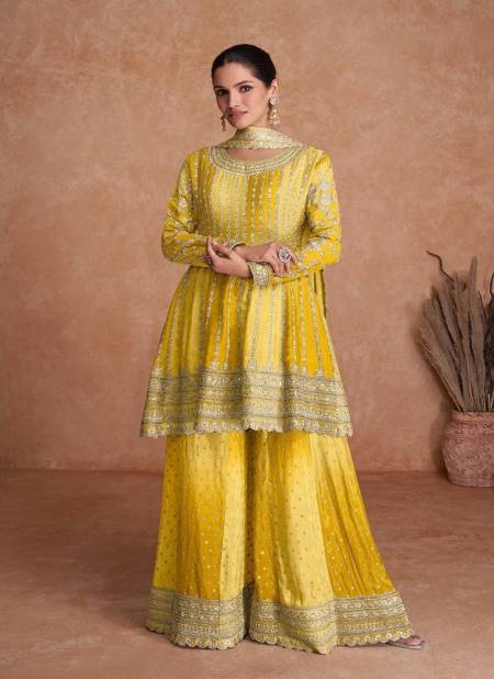 Lemon Colour Vaani Vol 2 By Gulkayra Real Chinon Sharara Readymade Suits Exporters In India 7407-I