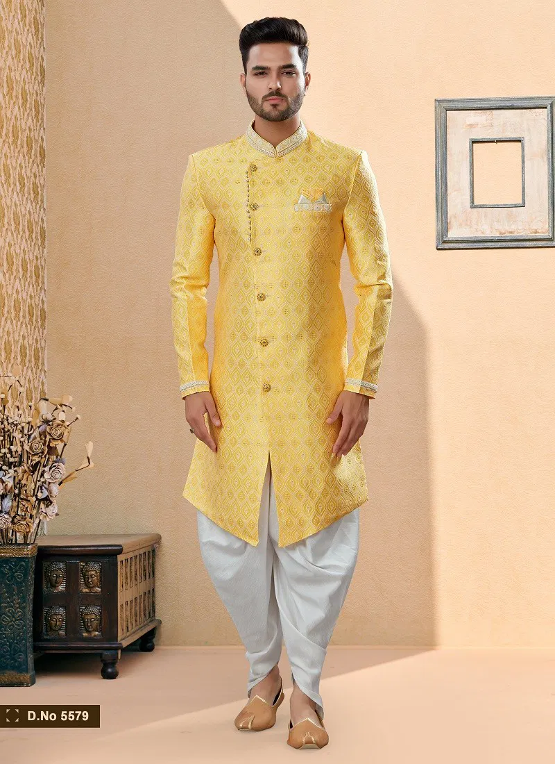 Lemon Colour Vol 14 Party Wear Mens Sherwani Exporters In India 5579