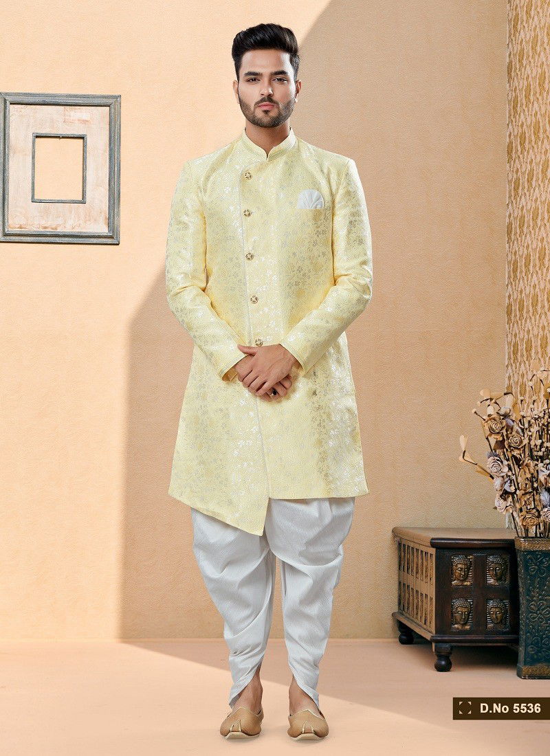 Lemon Colour Vol 14 Wedding Wear Mens Dhoti Sherwani Orders In India 5536