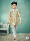 Lemon Cream Colour Kids Indo Western Sherwani Catalog 537