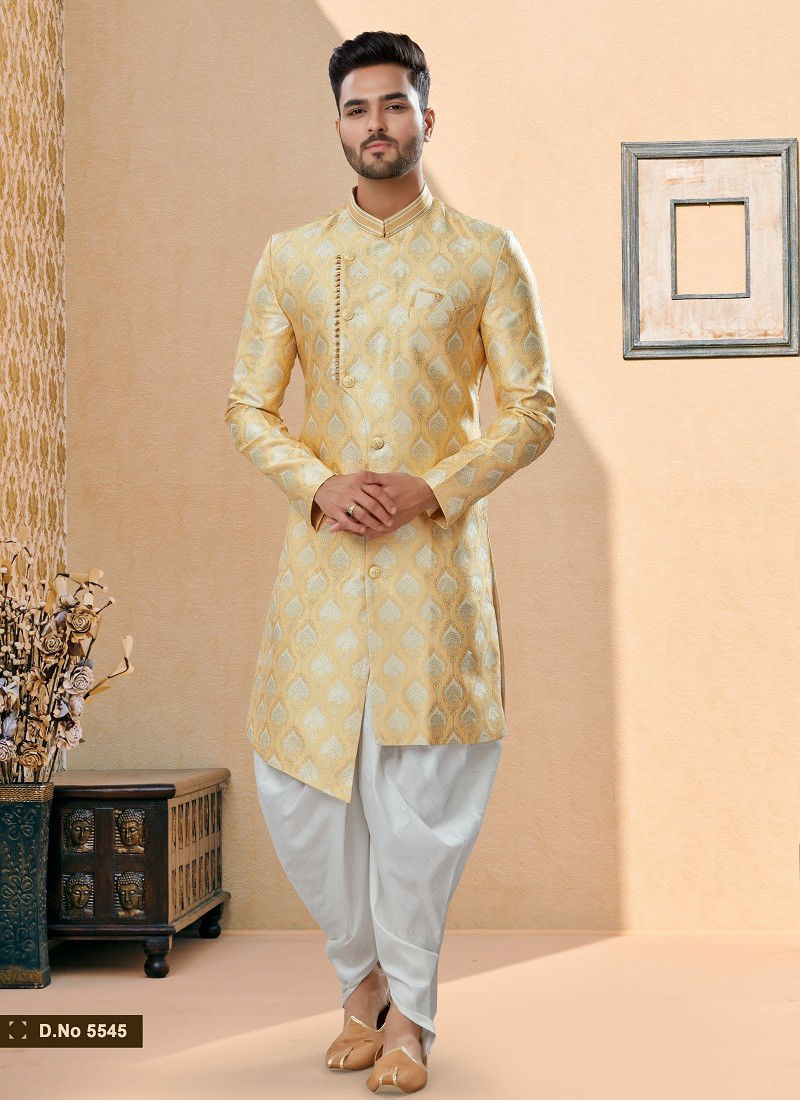 Lemon Cream Colour Vol 14 Wedding Wear Mens Dhoti Sherwani Orders In India 5545