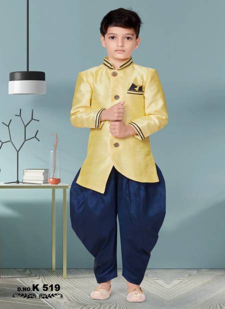 Lemon Yellow Colour Kids Party Wear Kurta Pajama Catalog 519
