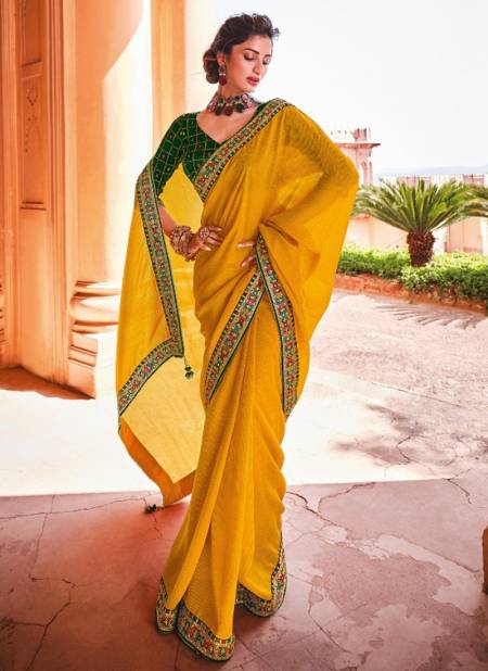 Mustard Yellow Coloured Bandhej Silk with Weaving Gold Zari Border Ric –  Royskart