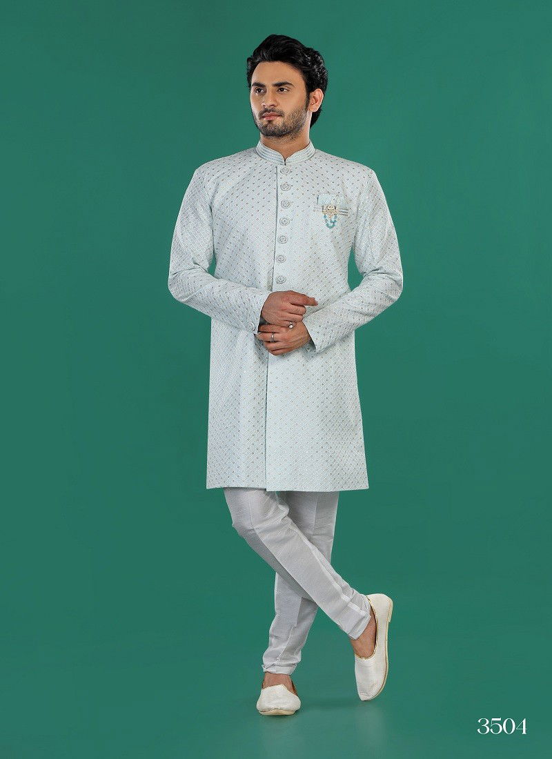 Light Blue Colour 1646 1 Wedding Wear Mens Indo Western Suppliers In India 3504