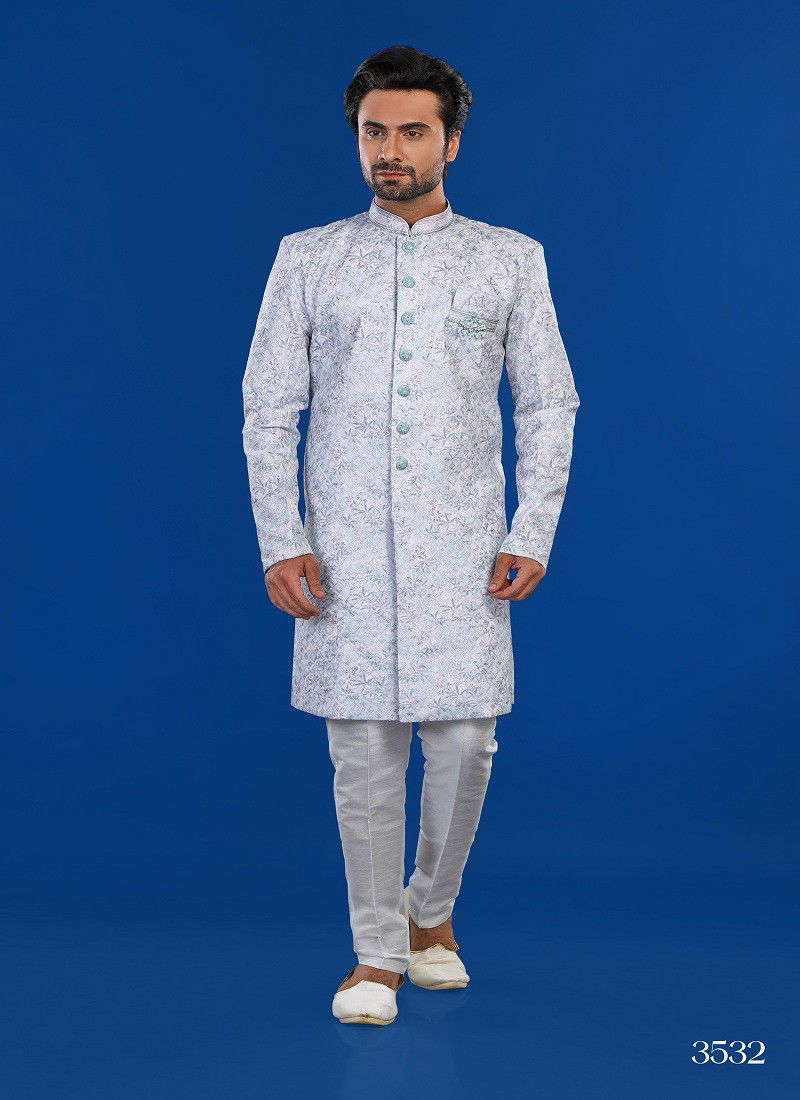 Light Blue Colour 1646 3 Occasion Wear Mens Indo Western Exporters In India 3532