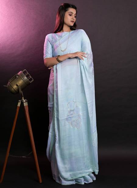 Light Blue Colour Jasmine Exclusive Wear Wholesale Chiffon Sarees 6901