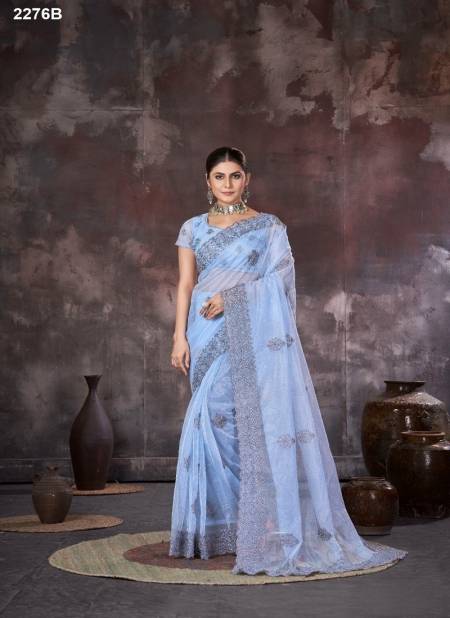 Light Blue Colour Jayshree 2276 A TO D Organza Net Designer Saree Wholesale In India 2276B