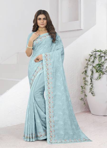 Light Blue Colour Just Lady By Nari Fashion Party Wear Saree Catalog 6902