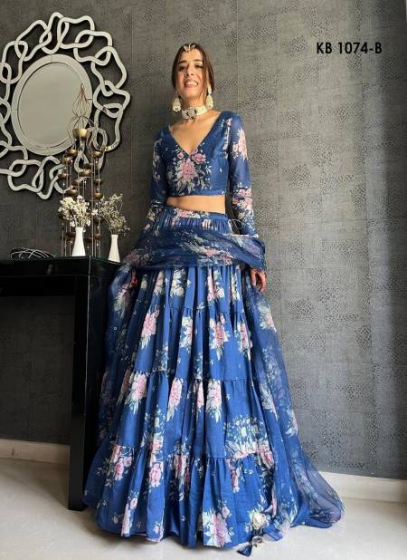 Light Blue Colour KB1074-A TO KB1074-C By KB Organza Silk Lehenga Choli Wholesale Clothing Suppliers In India KB1074-B