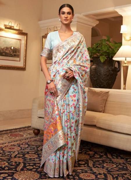 Light Blue Colour Kashifa Silk Wholesale Ethnic Wear Printed Saree Catalog 2010001C
