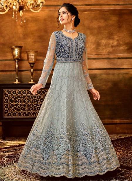 Light Blue Colour Maaysha Wholesale Designer Wedding Wear Anarkali Suit Catalog 7925