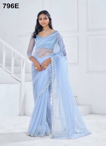 Light Blue Colour Mehek 796 A TO E Soft Organza Party Wear Saree Wholesale market In Surat With Price 796 E