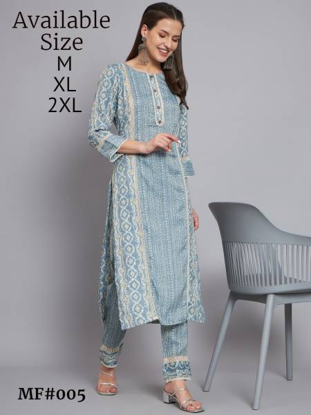 Light Blue Colour Mesmora Heavy Printed Soft Poly Kurti With Bottom Wholesale Market in Surat With Price MF005