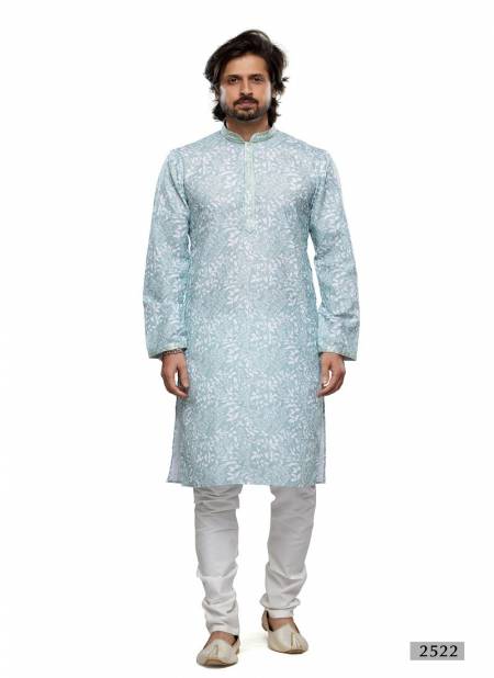 Light Blue Colour Occasion Mens Wear Designer Printed Stright Kurta Pajama Wholesale Shop In Surat 2522