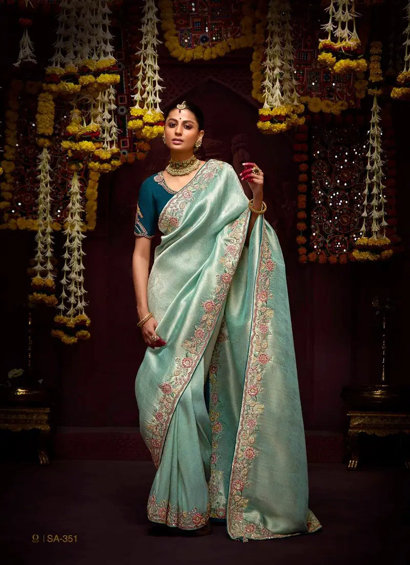 Light Blue Colour Prasang By Kimora Banarasi Kanjivaram Wedding Wear Saree Orders In India SA-351