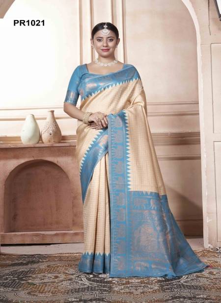 Light Blue Colour Preeti By 3 Of Kubera Pattu Kanjivaram Silk Sarees Surat Wholesale Market PR1021