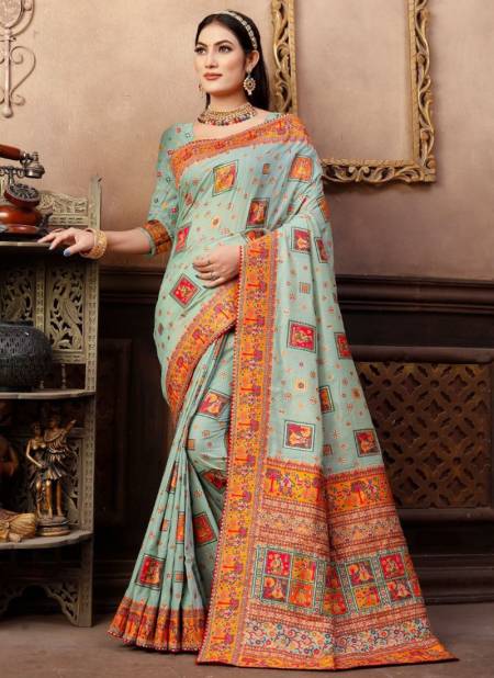 Light Blue Colour Rajwadi Silk Wholesale Ethnic Wear Silk Saree Catalog 1258 A
