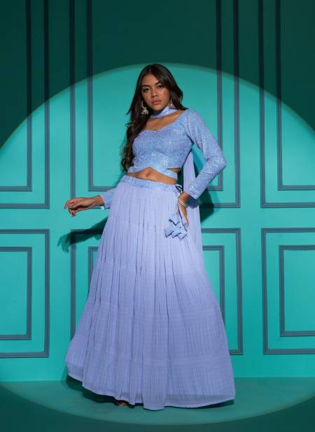 Light Blue Colour Shubhkala Vol 14 By Khushboo Fashion Party Wear Lehenga Choli Catalog 7108