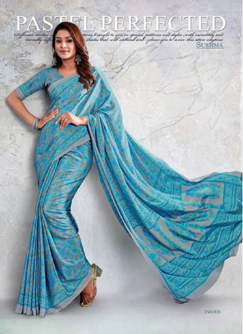 Light Blue Colour Sushma Set 39 Daily Wear Saree Catalog 3908 B