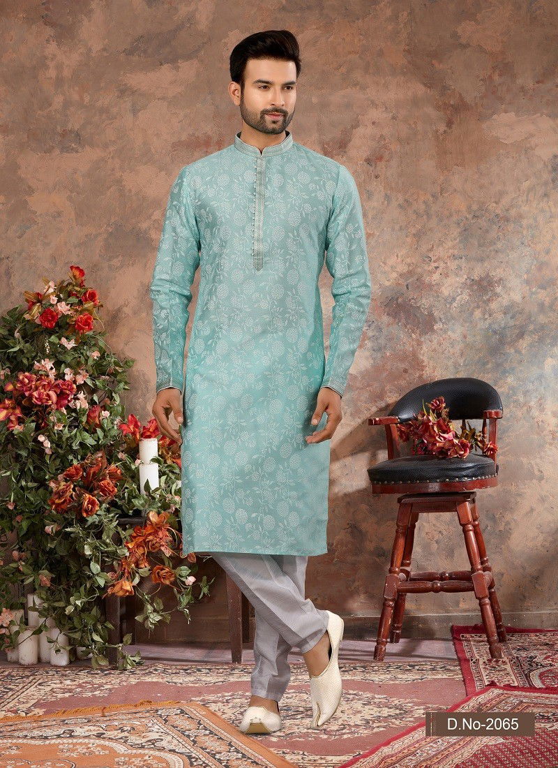 Light Blue Colour Vol 10 Wedding Wear Mens Kurta Pajama Orders In India 2065