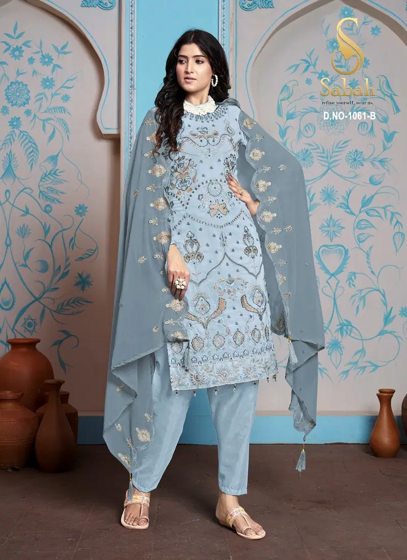 Light Blue Colour Zaira By Sabah Faux Georgette Dress Material Wholesalers In Delhi 1061-B