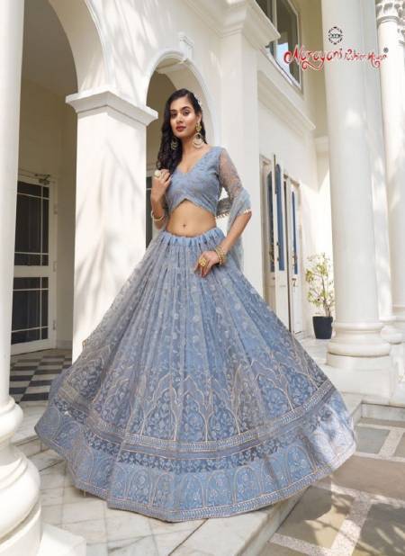 Light Blue Grey Colour Kelaya Vol 7 By Narayani Fashion Party Butterfly Net Wear Lehenga Choli Exporters In India 2135