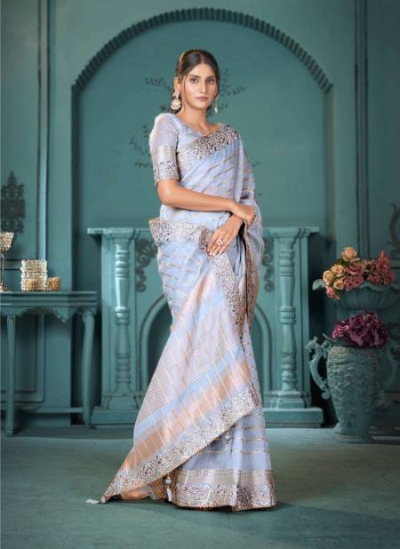 Light Blue Muskan By Sumitra 105 A To 105 E Cotton Linen Designer sarees Wholesale Shop In Surat 105 B