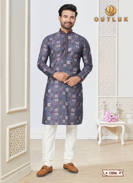 Light Blue Outluk Wedding Collection 1 Cotton Mens Wear Kurta Pajama Catalog 1006