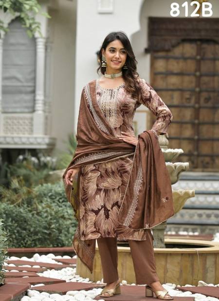 Light Brown Colour Label Khoj 811 A To 812 B Jam Cotton Designer Kurtis With Bottom Dupatta Wholesale Online 812B