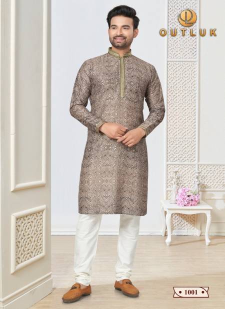 Light Brown Outluk Wedding Collection 1 Cotton Mens Wear Kurta Pajama Catalog 1001