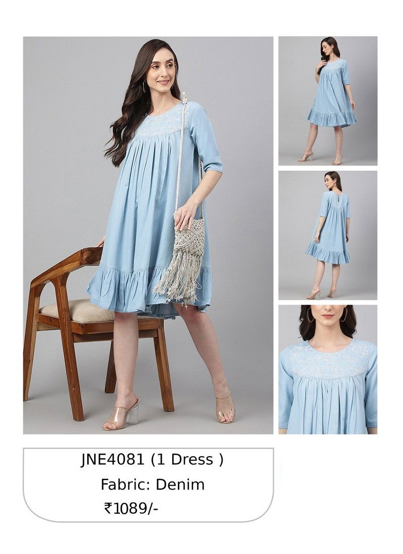 Light Denim Blue Colour Janasya Designer Kurti Catalog 4081