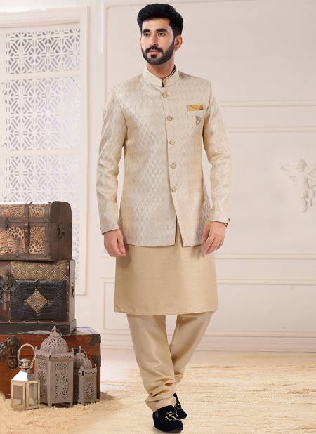 Light Gold Colour Party Wear Mens Wholesale Modi Jacket Kurta Pajama Catalog 1826