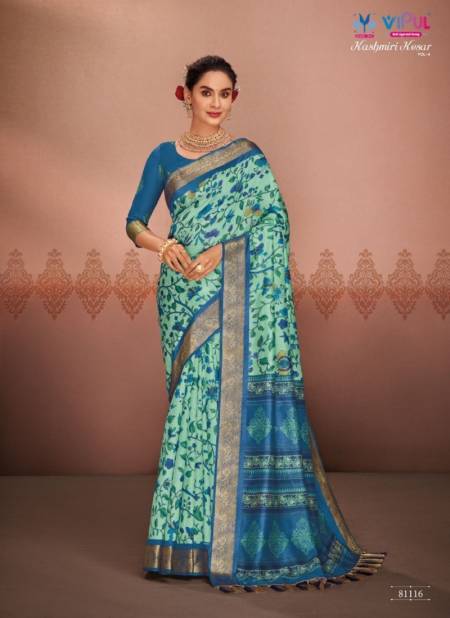 Light Green And Blue Colour Kashmiri Kesar Vol 4 By Vipul Silk Printed Wear Sarees Wholesale Price In Surat 81116