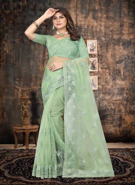 Light Green Colour Anarkali By Nari Fashion Party Wear Saree Catalog 7022