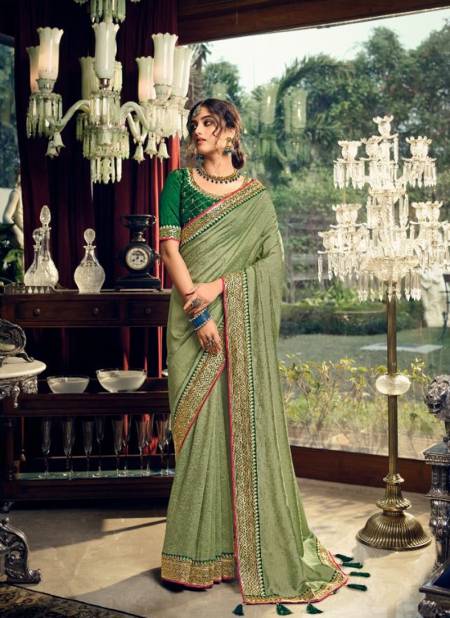 Light Green Colour Evergreens By Kavira 3401 To 3410 Wedding Sarees Catalog 3409