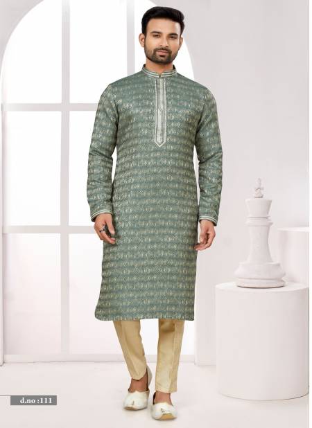 Light Green Colour Function wear Lukhnavi Mens Kurta Pajama Catalog 111