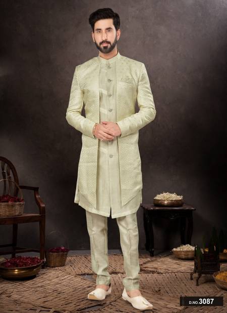 Light Green Colour GS Fashion Party Wear Mens Designer Indo Western Wholesale Clothing Distributors In India 3087
