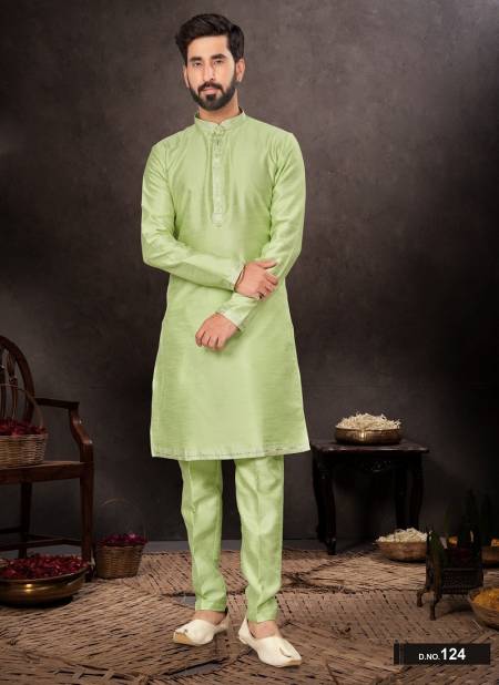 Light Green Colour GS Fashion Wedding Mens Wear Designer Kurta Pajama Wholesale Market In Surat 124