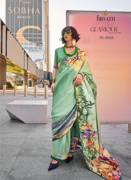 Light Green Colour Glamour By Trirath Swiss Satin Digital Printed Saree Wholesalers In Delhi 10185