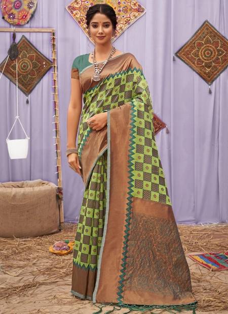 Light Green Colour Kasida Silk Wholesale Ethnic Wear Cotton Saree Catalog 3429