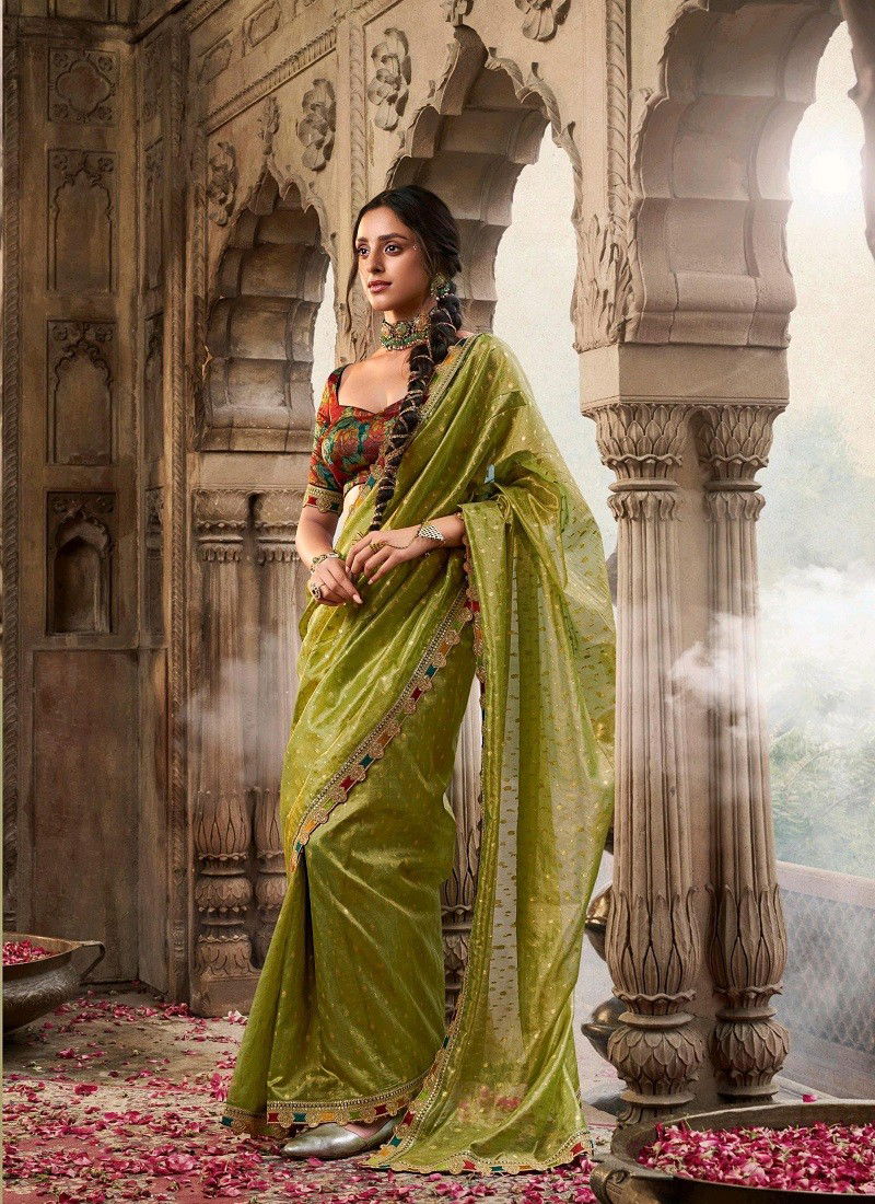 Light Green Colour Kavyasachi By Kira Tissue Wedding Wear Saree Suppliers In India K-6405