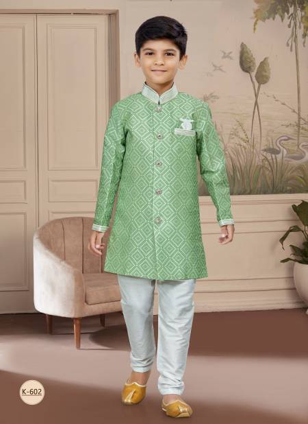 Light Green Colour Kids Vol 4 Boys Wear Kurta Pajama And Indo Western Catalog K 602