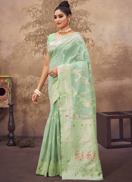 Light Green Colour Shipra Printed Wholesale Cotton Silk Sarees Catalog 3170