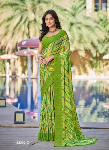 Light Green Colour Star Chiffon 98th Edition By Ruchi Daily Wear Saree Catalog 22302 C