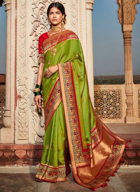 Light Green Colour Sunehri Paithani Wholesale Designer Silk Sarees Catalog 1410