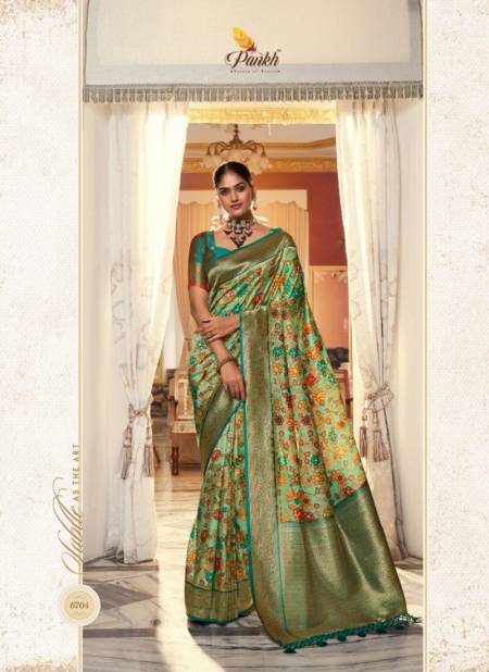 Light Green Colour The Kanchi By Pankh Printed Sarees Catalog 6704
