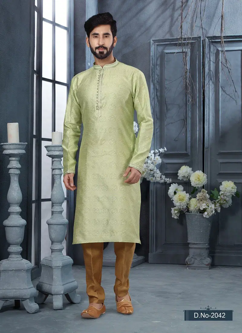 Light Green Colour Vol 10 Function Wear Mens Kurta Pajama Exporters In India 2042